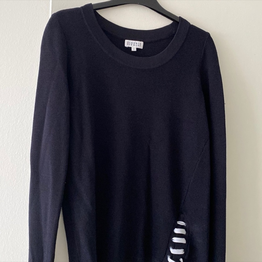 Claudie Perlot Navy knit sweater with lace detail